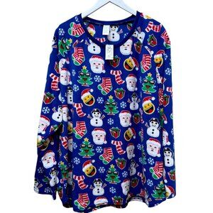 NEW Christmas Fleece Top XXL Unisex Blue Holiday Santa Long Sleeve Pullover